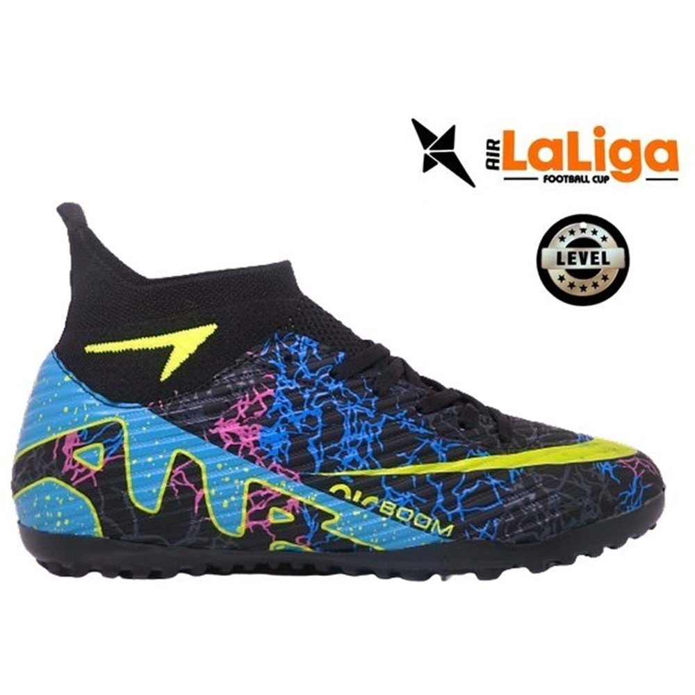M- AIR LALİGA H.SAHA - 600 - ÇORAPLI - SİYAH-TURKUAZ-DESENLİ