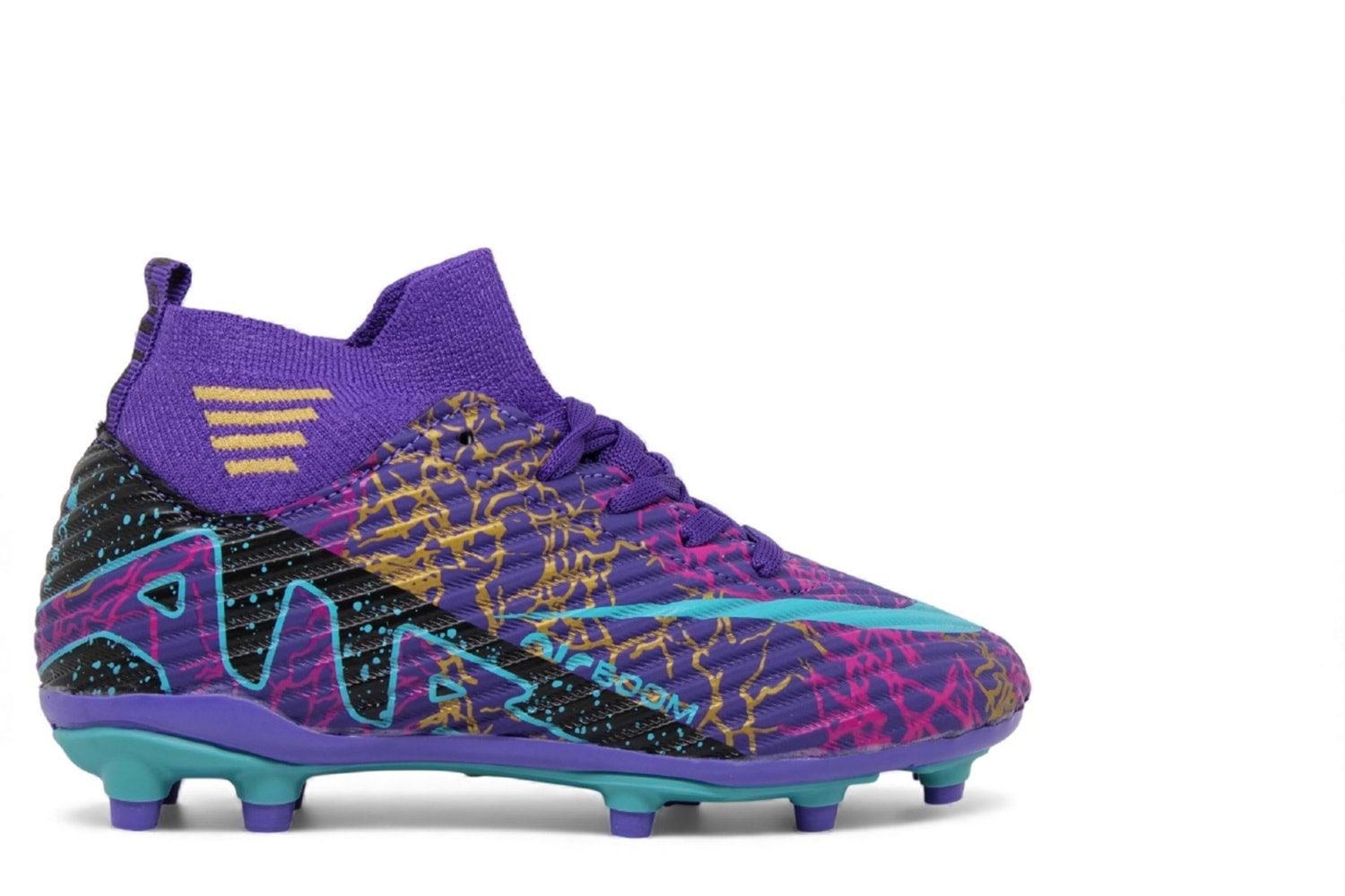 F- AIR LALİGA KRAMPON - 565 - ÇORAPLI - MOR-TURKUAZ-DESENLİ