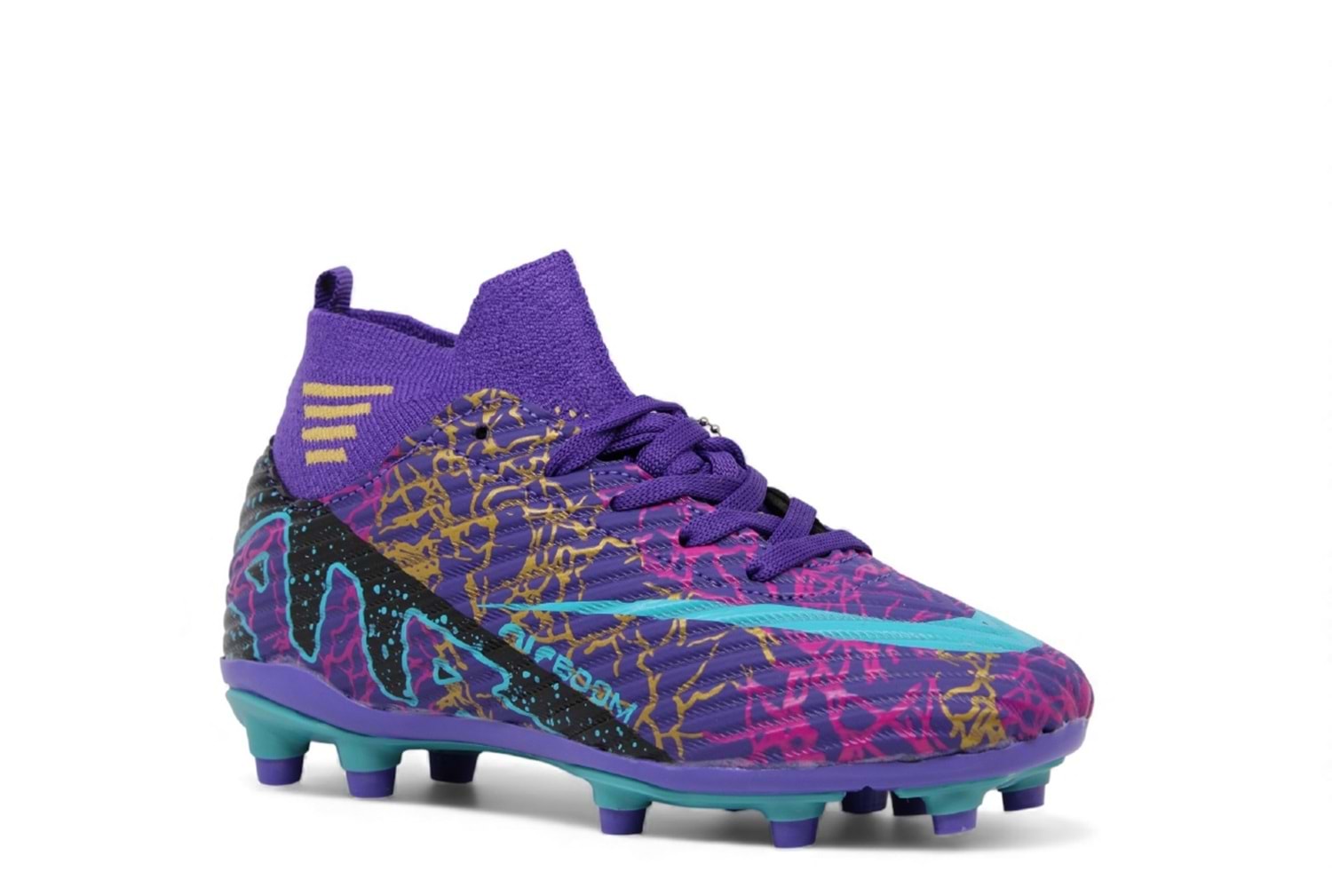 F- AIR LALİGA KRAMPON - 565 - ÇORAPLI - MOR-TURKUAZ-DESENLİ