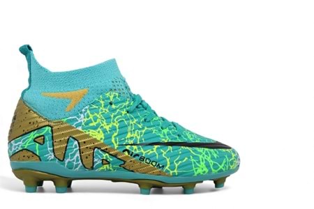 F- AIR LALİGA KRAMPON - 600 - ÇORAPLI - TURKUAZ-ALTIN-DESENLİ