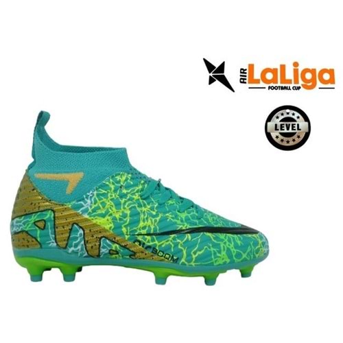 F- AIR LALİGA KRAMPON - 600 - ÇORAPLI - TURKUAZ-ALTIN-DESENLİ