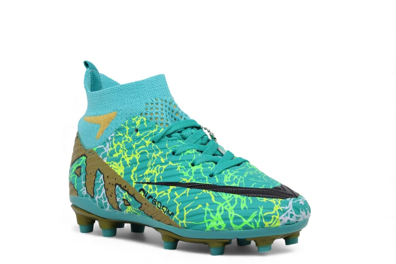 F- AIR LALİGA KRAMPON - 600 - ÇORAPLI - TURKUAZ-ALTIN-DESENLİ