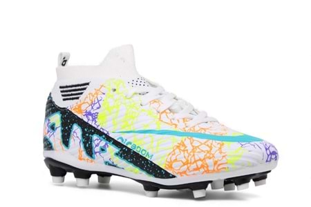 G- AIR LALİGA KRAMPON - 600 - ÇORAPLI - BEYAZ-SİYAH-DESENLİ