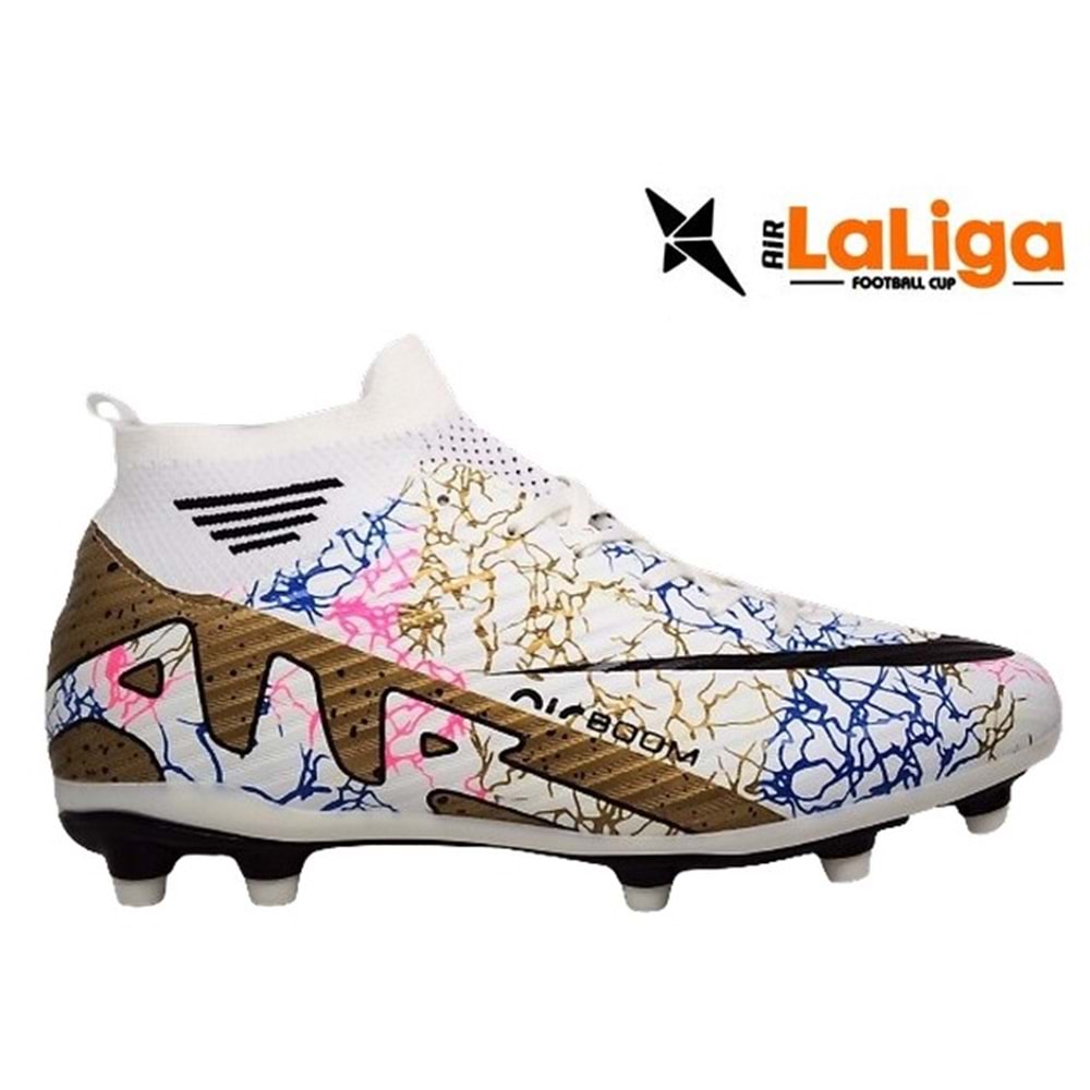 M- AIR LALİGA KRAMPON - 565 - ÇORAPLI - BEYAZ-ALTIN-DESENLİ
