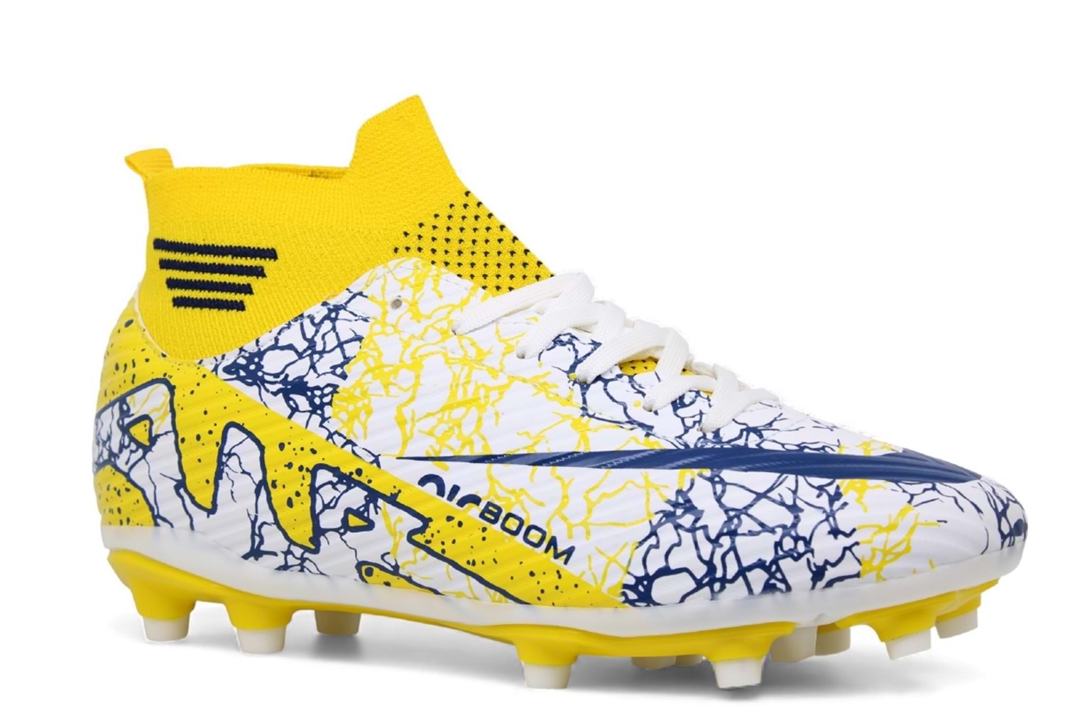 M- AIR LALİGA KRAMPON - 565 - ÇORAPLI - BEYAZ-SARI-DESENLİ