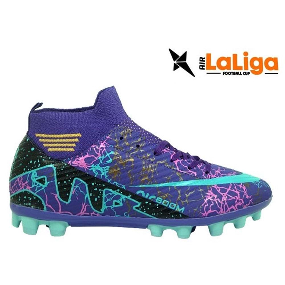 M- AIR LALİGA KRAMPON - 565 - ÇORAPLI - MOR-TURKUAZ-DESENLİ
