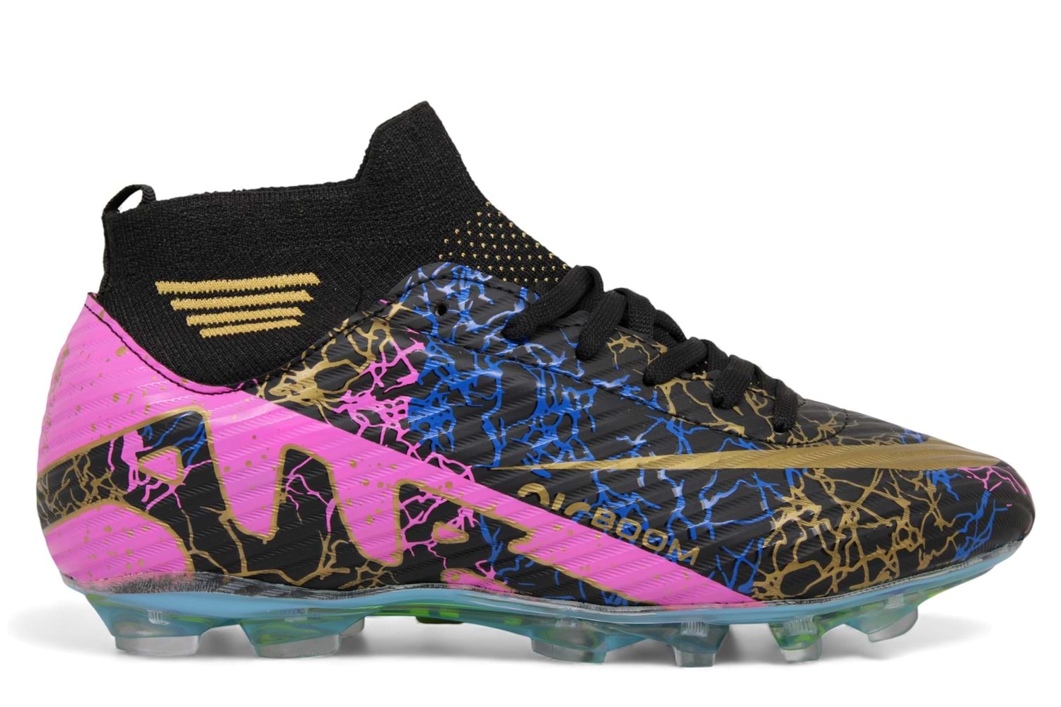 M- AIR LALİGA KRAMPON - 565 - ÇORAPLI - SİYAH-ALTIN-DESENLİ-ŞEFFAF