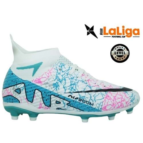 M- AIR LALİGA KRAMPON - 600 - ÇORAPLI - BEYAZ-TURKUAZ-DESENLİ