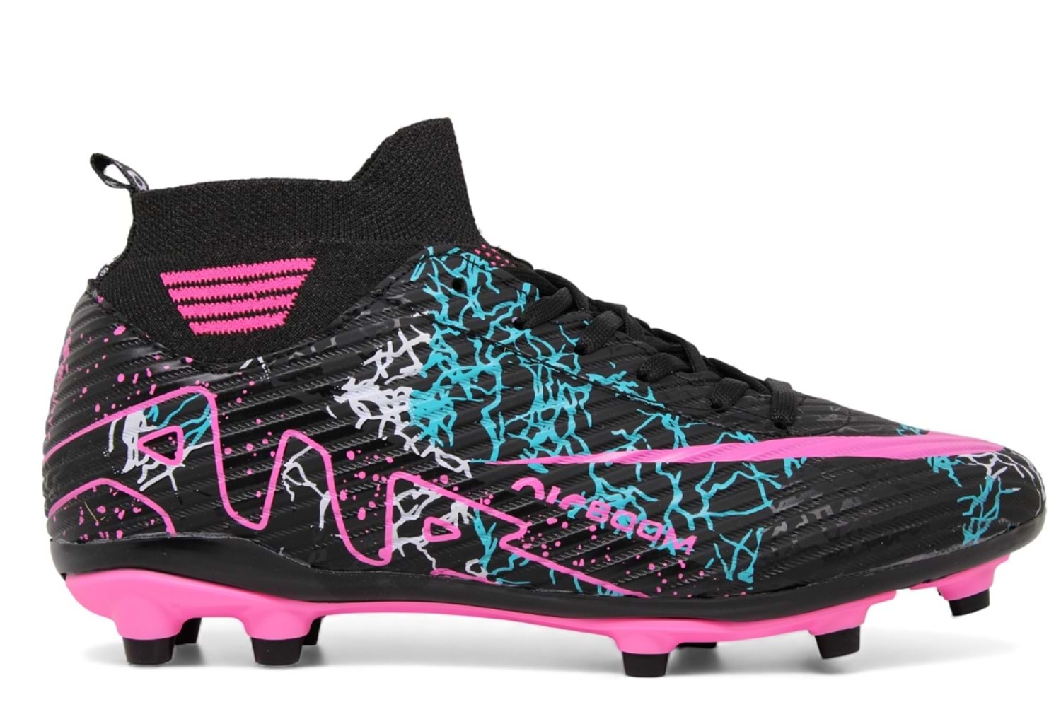 M- AIR LALİGA KRAMPON - 600 - ÇORAPLI - SİYAH-FUJYA-DESENLİ