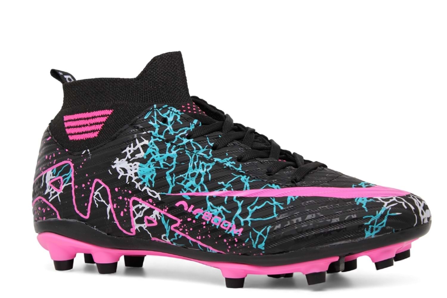 M- AIR LALİGA KRAMPON - 600 - ÇORAPLI - SİYAH-FUJYA-DESENLİ