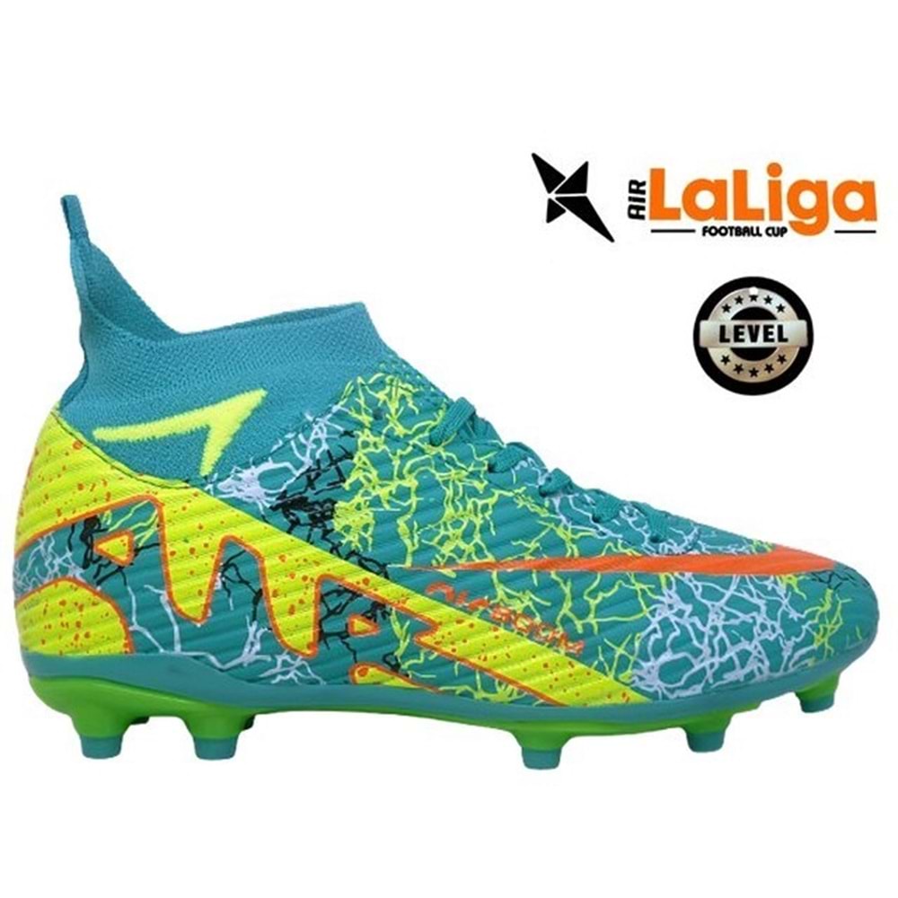 M- AIR LALİGA KRAMPON - 600 - ÇORAPLI - TURKUAZ-SARI-DESENLİ