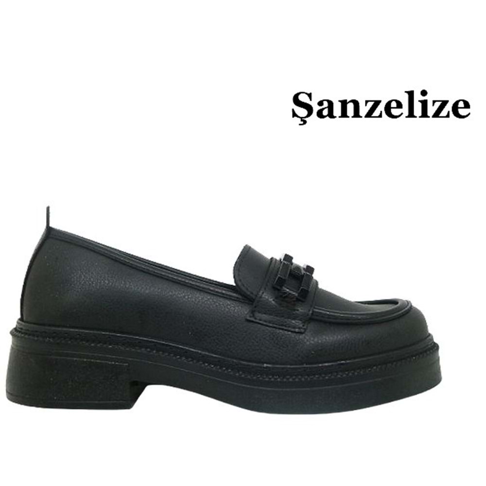 Z- ŞANZELİZE AYAKKABI - K-25 - SİYAH-CİLT-SİYAH-TOKA