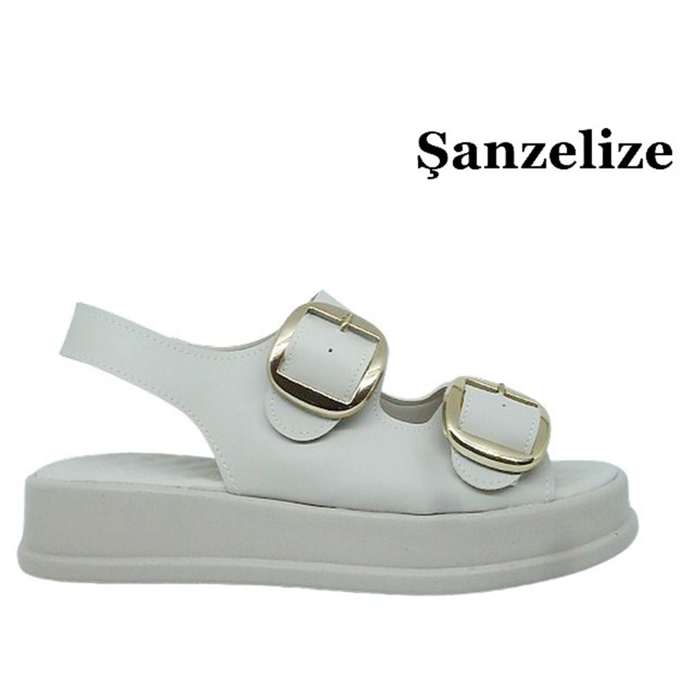 Z- ŞANZELİZE SANDALET - K-106 - BEJ-CİLT-ALTIN-TOKA