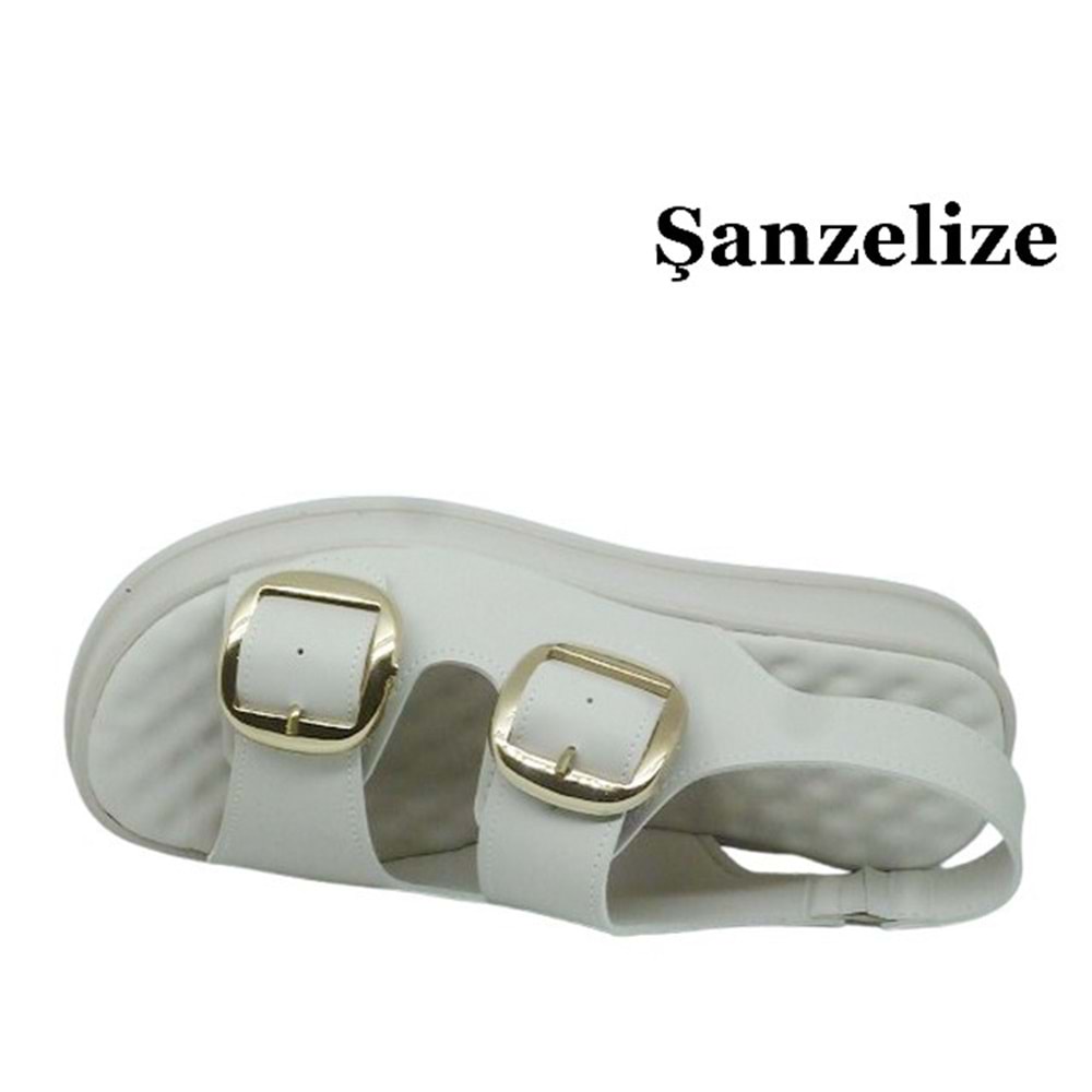 Z- ŞANZELİZE SANDALET - K-106 - BEJ-CİLT-ALTIN-TOKA