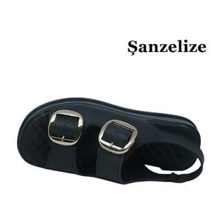 Z- ŞANZELİZE SANDALET - K-106 - SİYAH-CİLT-ALTIN-TOKA