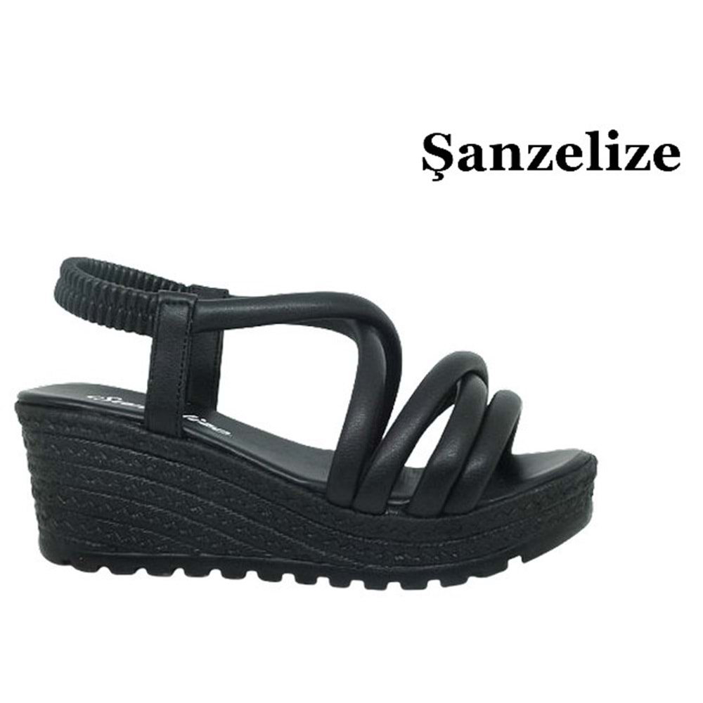 Z- ŞANZELİZE SANDALET - K-300 - CİLT-SİYAH