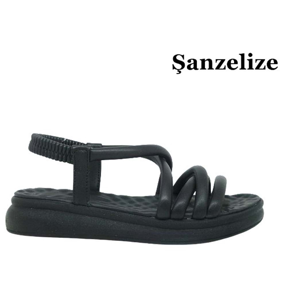 Z- ŞANZELİZE SANDALET - K-400 - CİLT-SİYAH