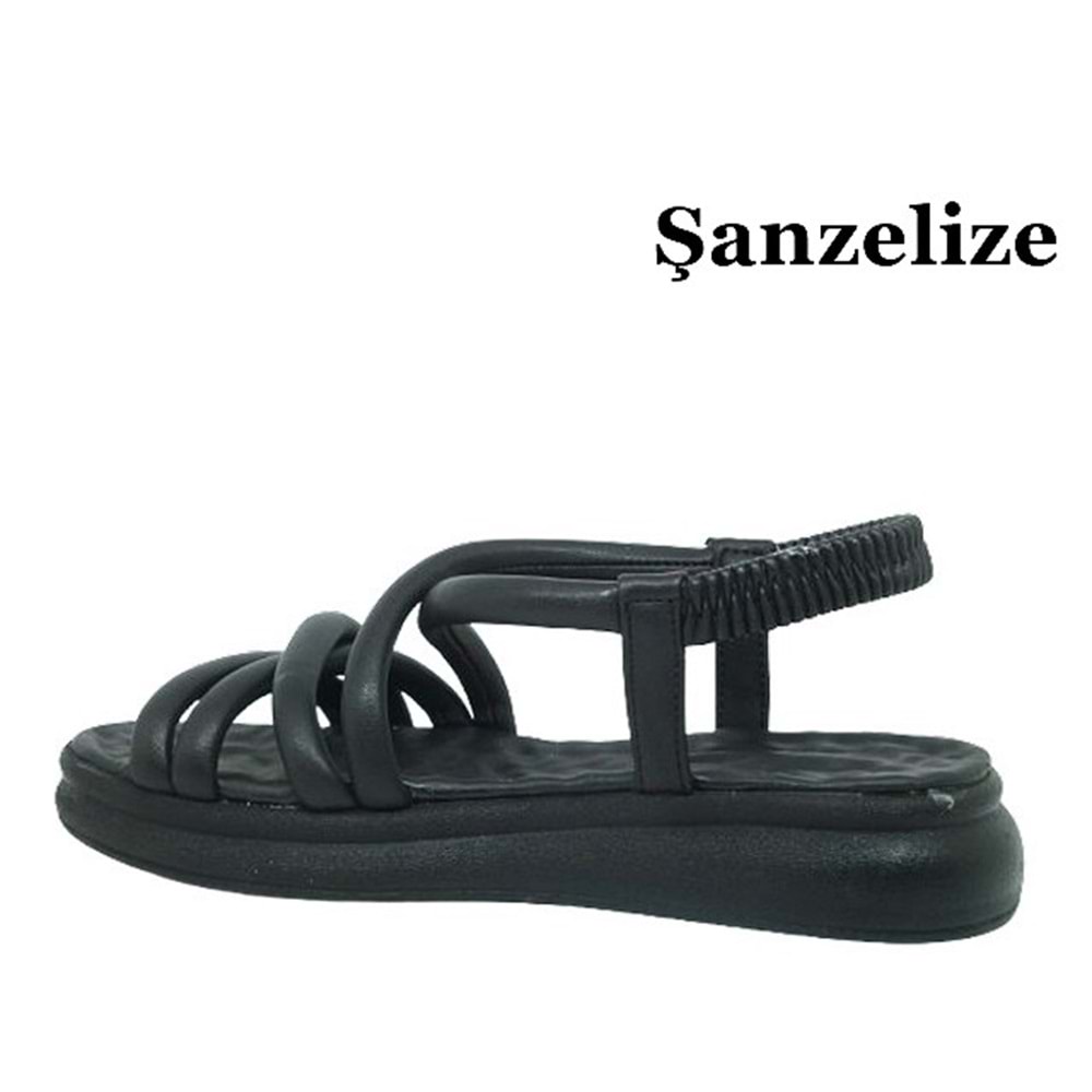 Z- ŞANZELİZE SANDALET - K-400 - CİLT-SİYAH