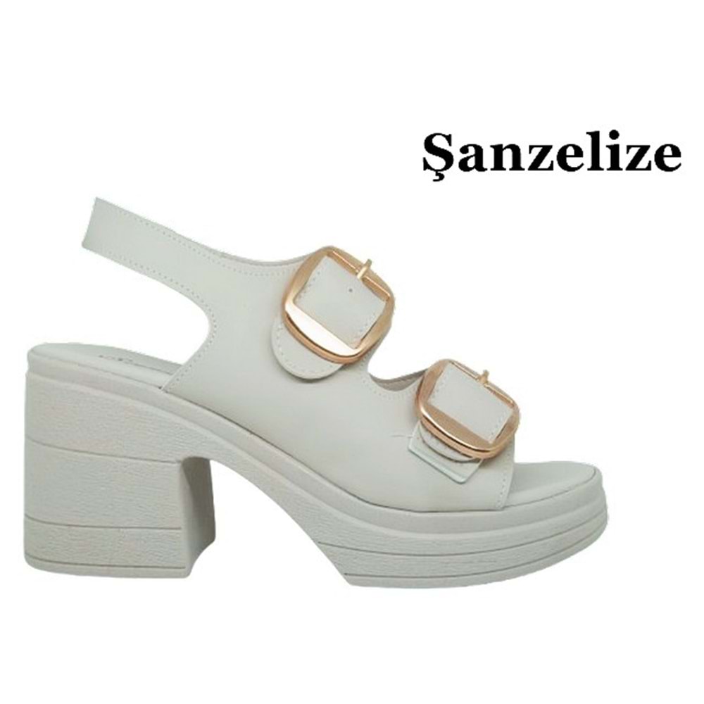 Z- ŞANZELİZE SANDALET - K-506 - BEJ-CİLT-ALTIN-TOKA