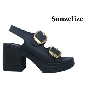 Z- ŞANZELİZE SANDALET - K-506 - SİYAH-CİLT-ALTIN-TOKA