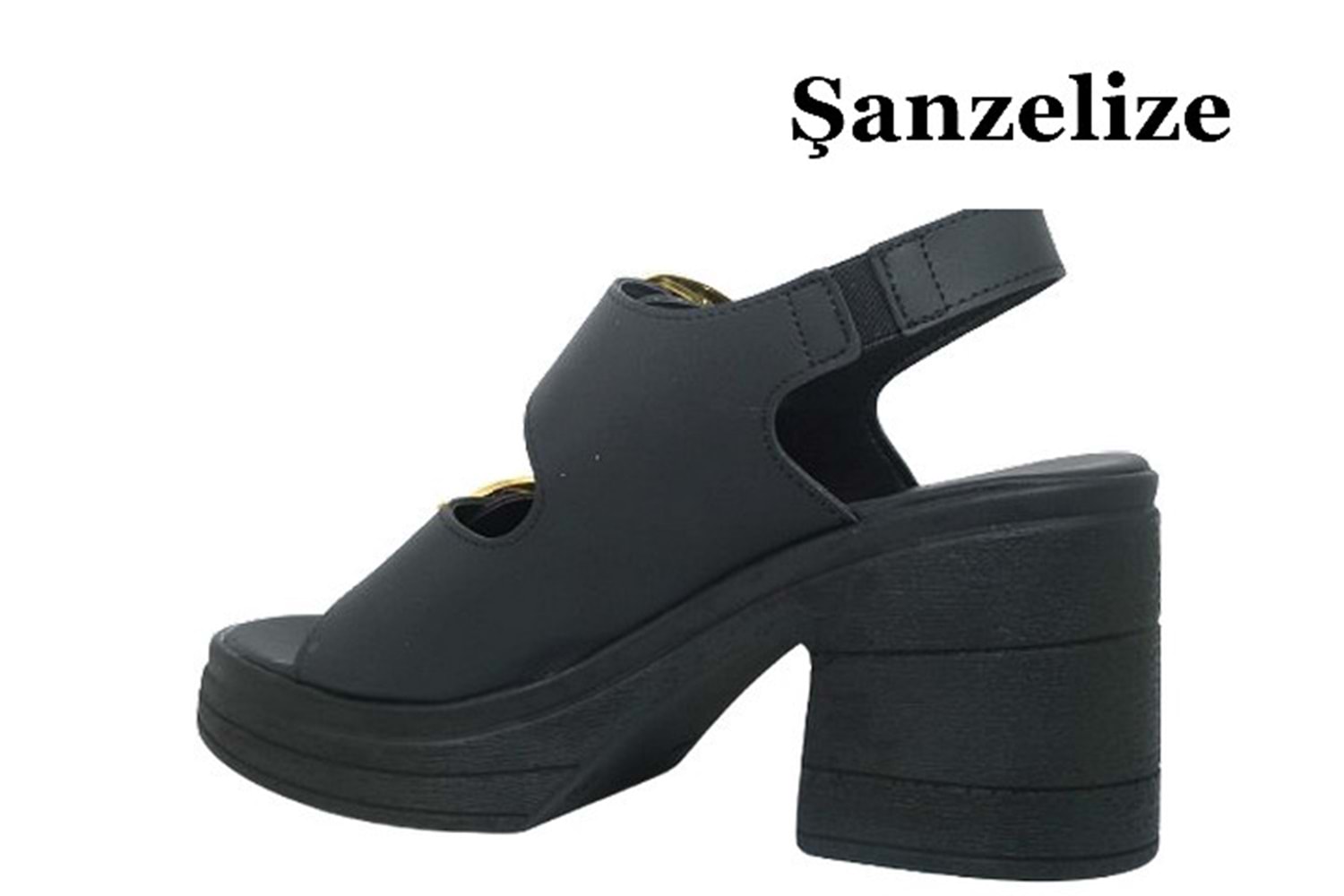 Z- ŞANZELİZE SANDALET - K-506 - SİYAH-CİLT-ALTIN-TOKA