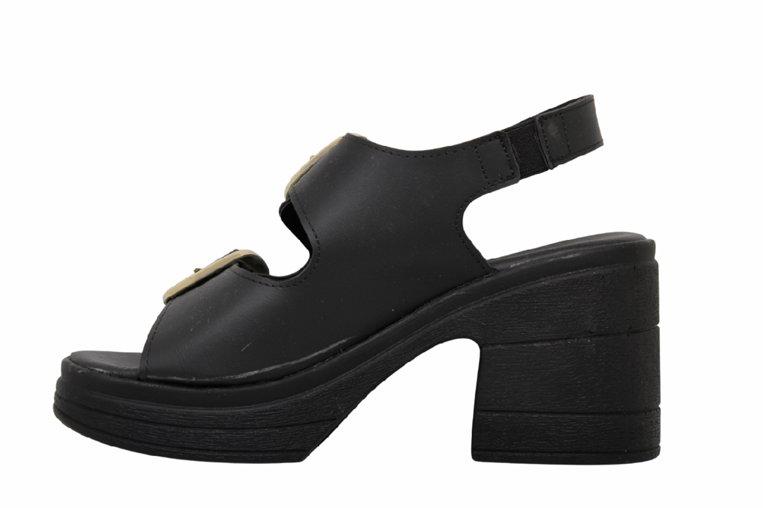 Z- ŞANZELİZE SANDALET - K-506 - SİYAH-CİLT-ALTIN-TOKA