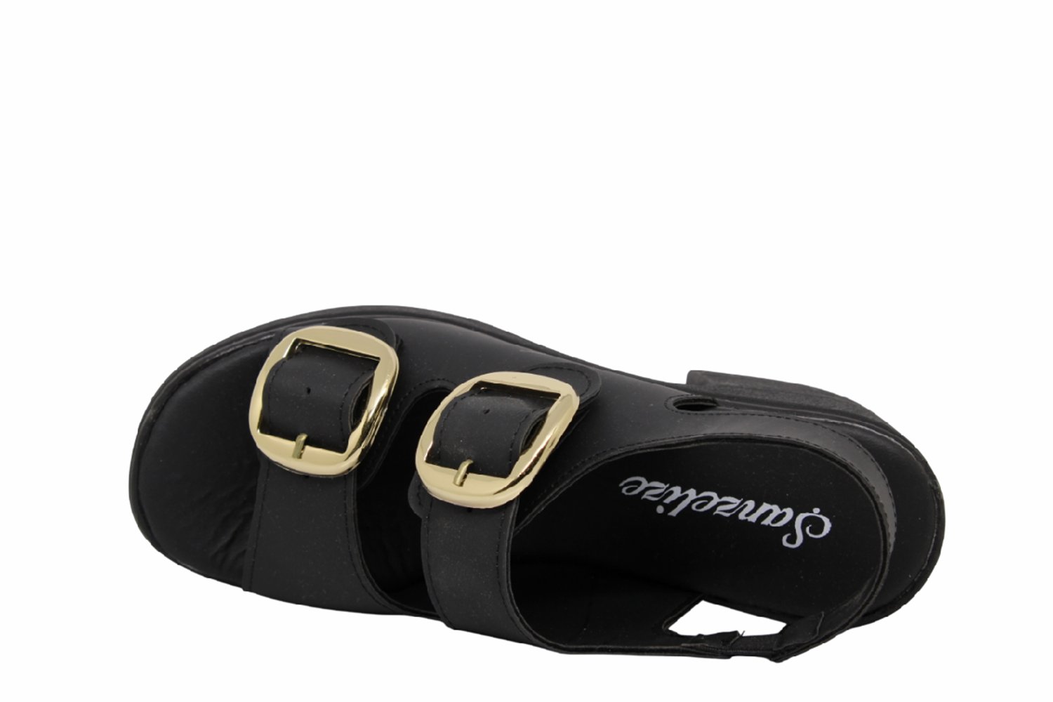 Z- ŞANZELİZE SANDALET - K-506 - SİYAH-CİLT-ALTIN-TOKA