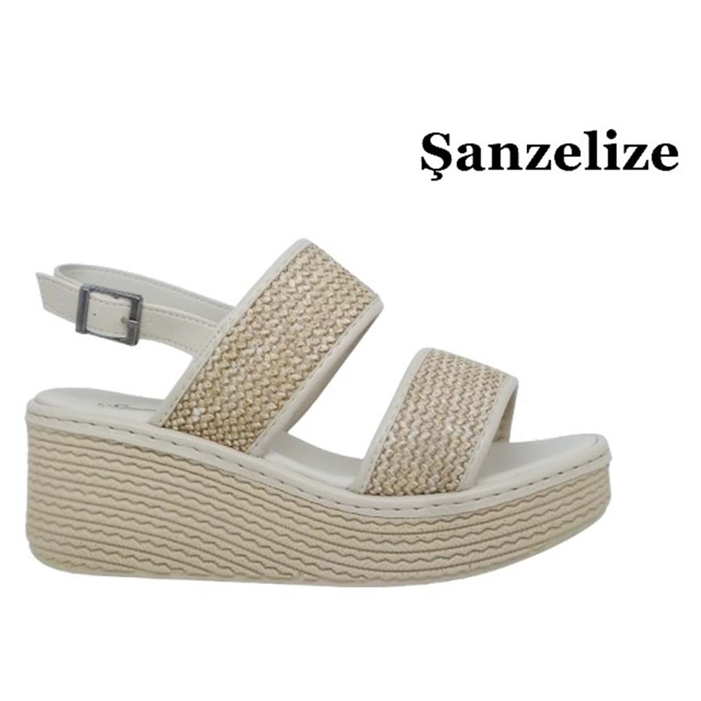 Z- ŞANZELİZE SANDALET - K-701 - HASIR ÖRGÜ - BEJ