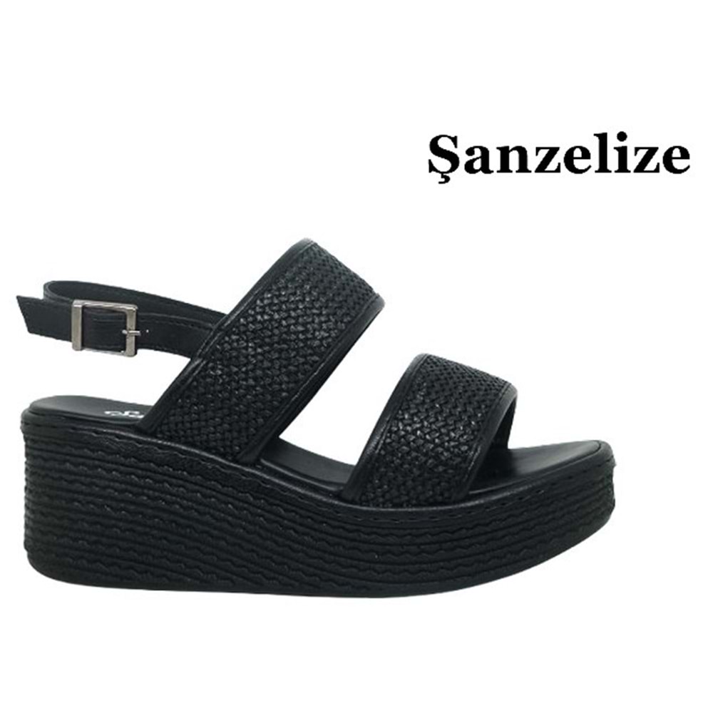 Z- ŞANZELİZE SANDALET - K-701 - HASIR ÖRGÜ - SİYAH