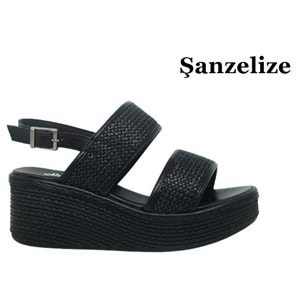Z- ŞANZELİZE SANDALET - K-701 - HASIR ÖRGÜ - SİYAH