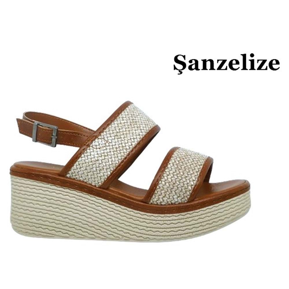 Z- ŞANZELİZE SANDALET - K-701 - HASIR ÖRGÜ - TABA