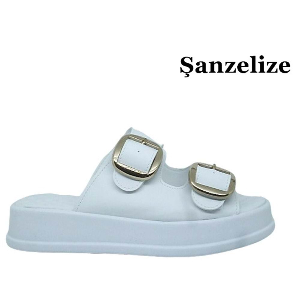 Z- ŞANZELİZE TERLİK - K-105 - BEYAZ-CİLT-ALTIN-TOKA