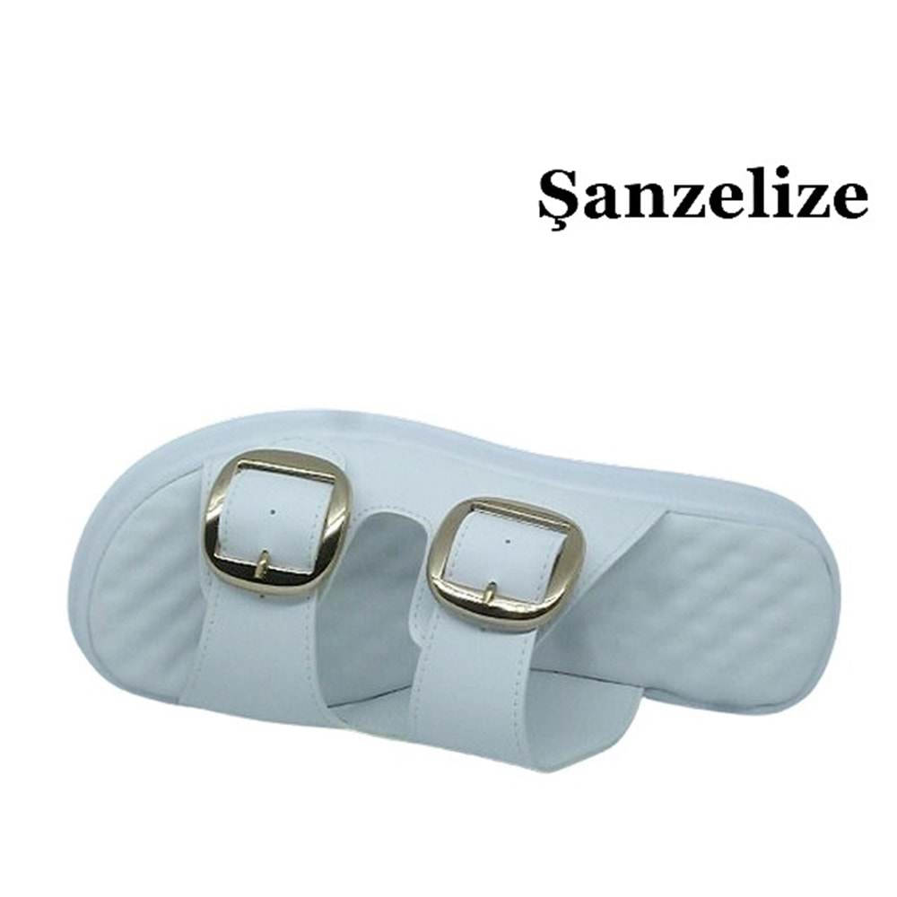 Z- ŞANZELİZE TERLİK - K-105 - BEYAZ-CİLT-ALTIN-TOKA