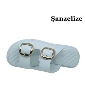 Z- ŞANZELİZE TERLİK - K-105 - BEYAZ-CİLT-ALTIN-TOKA