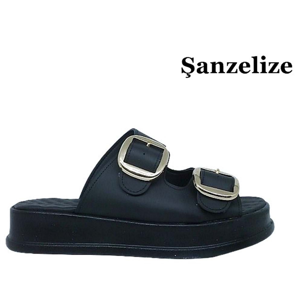 Z- ŞANZELİZE TERLİK - K-105 - SİYAH-CİLT-ALTIN-TOKA