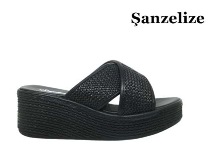 Z- ŞANZELİZE TERLİK - K-702 - HASIR ÖRGÜ - SİYAH